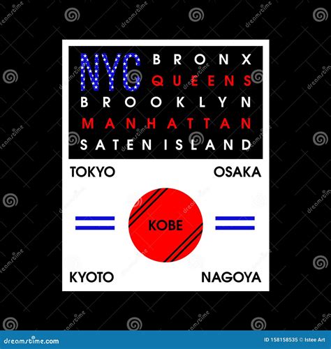 Nyc 5 Boroughs With Osaka Graphic Flat Design T Shirt Stock Vector