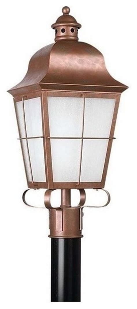 1 Light Post Lantern Weathered Copper Traditional Outdoor Lighting