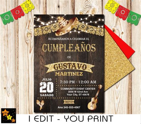 Spanish Mexican Rustic Birthday Invitation Any Age 30th Etsy