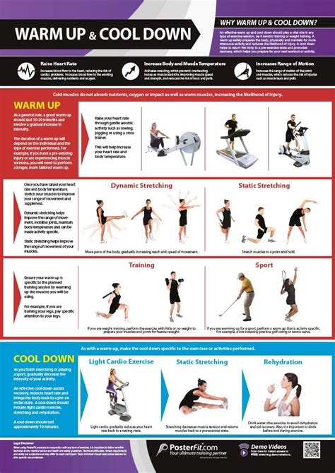 warm up and cool down improve warm up and cool down techniques laminated home and gym poster