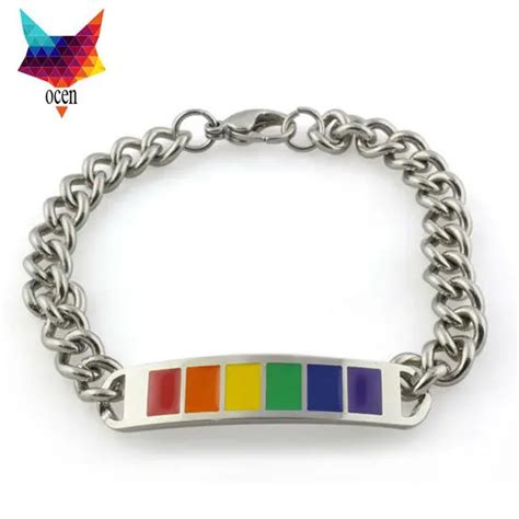 6pcslot Pb 001 Rainbow Jewelry Stainless Steel Id Bracelets Gay Pride Jewelry For Men Lesbian
