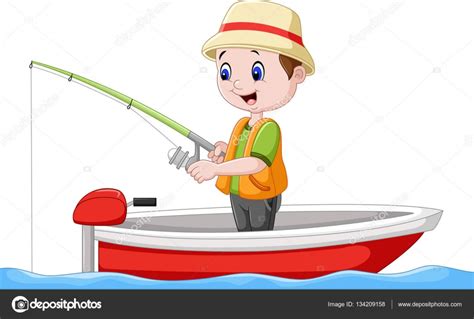 Cartoon Boy Fishing On A Boat Stock Vector Image By ©tigatelu 134209158