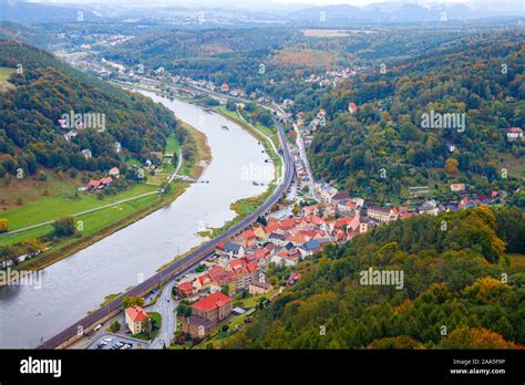 Aerial View Of The River Elbe And Konigstein And Several Small Villages