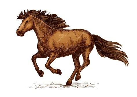 Premium Vector Arabian Brown Horse Running On Races Vector Sketch