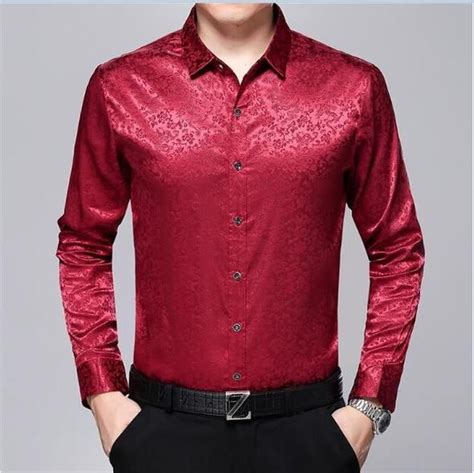 New Arrival Male Satin Silk Shirt Mens Fashion Floral Dress Shirt Long