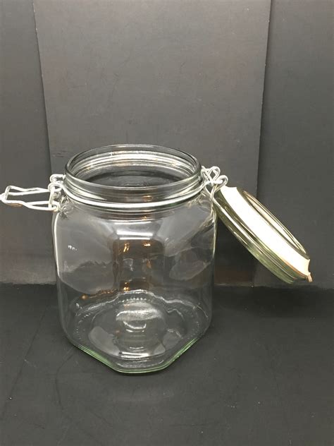 Canning Glass Jar Flip Top Wire Clasp Vintage 6 Inches Tall 4 Inch Squ Jamscraftcloset