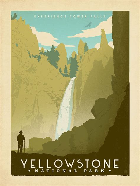yellowstone falls print national park posters travel posters vintage travel posters