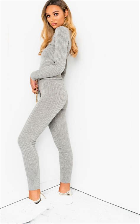 Stacey Cable Knit Lounge Co Ord In Grey Ikrush