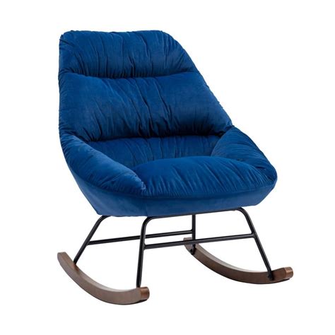 Tatahance Blue Velvet Upholstered Padded Seat Rocking Chair With Swing