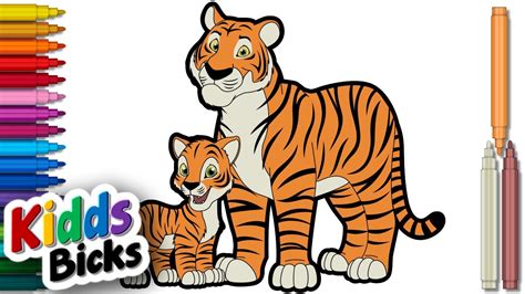 How To Draw A Tiger With Its Cub In Easy Step By Step Youtube