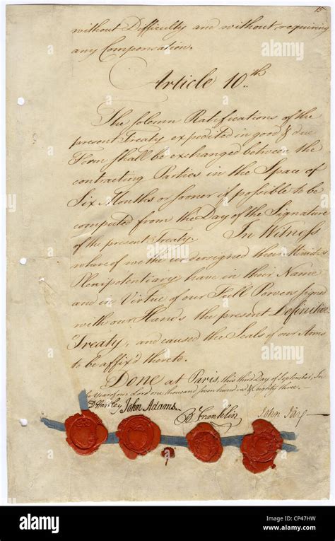 Segunda Página Del Tratado De París De 1783 En La Parte Inferior Junto