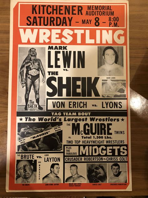 Vintage Early Old School Wrestling Poster The Sheik Mcguire Twins Tag Teams And Midgets 1951