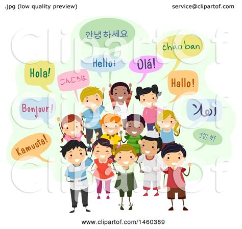 Clipart Of A Group Of Children And Speech Bubbles Saying Hello In