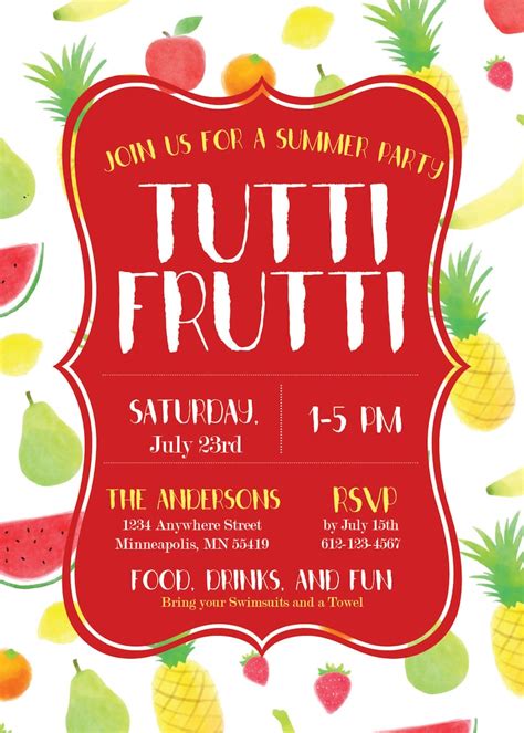 Tutti Frutti Party Invitation Summer Party Tutti Frutti Etsy