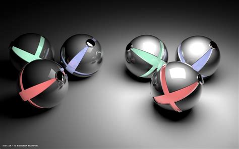 3d Abstract Red Green Plus Blue Reflective Balls Hd