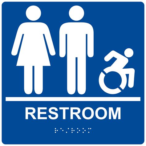 Braille Restroom Sign With Dynamic Accessibility Symbol Rre 120r 99whtonblu