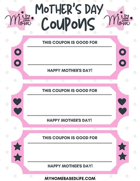 Mothers Day Coupon Card With Hearts And Stars On The Front In Pink
