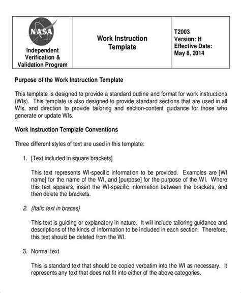 Step By Step Work Instruction Template