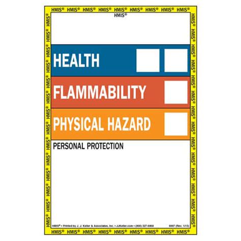 The hazardous materials identification system (hmis) is a numerical hazard rating that incorporates the use of labels with color developed by the american coatings association as a compliance aid for the osha hazard communication (hazcom) standard. HMIS® III Labels