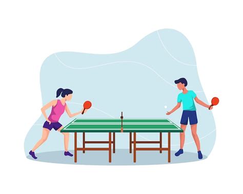 Premium Vector Table Tennis Players Boy And Girl Playing Ping Pong