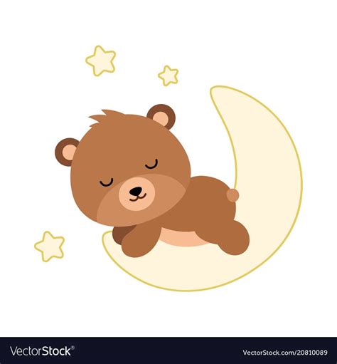 Adorable Flat Bear Sleeping On The Moon Vector Illustration Isolated