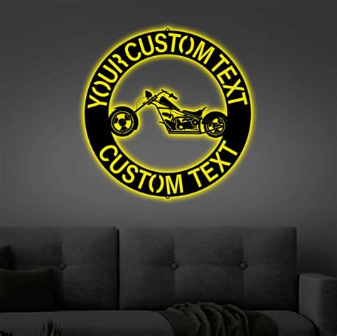 Motorcycle Monogram Metal Sign With Led Lights Personalized Etsy