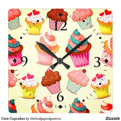 Cute Cupcakes Square Wall Clock Square Wall Clock