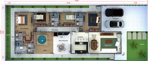 Plano De Casa Moderno Con 4 Habitaciones 12x30m Planos Hoy