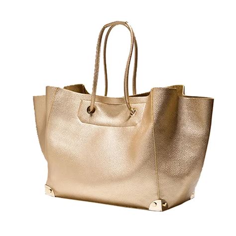 Luxury Gold Women Leather Handbag Casual Elegant Ladies Leather Tote