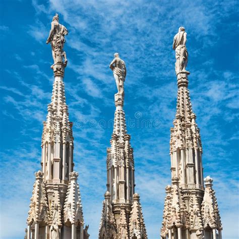 Statues On The Roof Of Famous Milan Cathedral Duomo Stock Photo Image