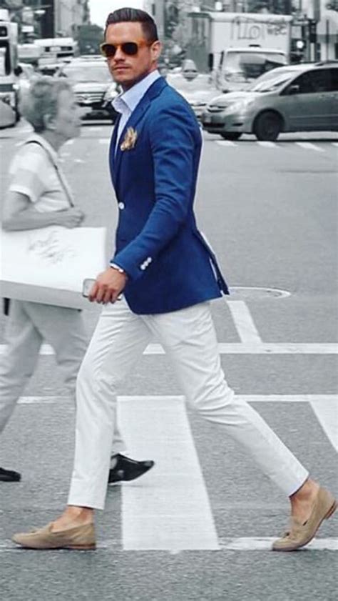 Blue Jacket Paired With White Pants Is Thee Perfect Summer Look Wear