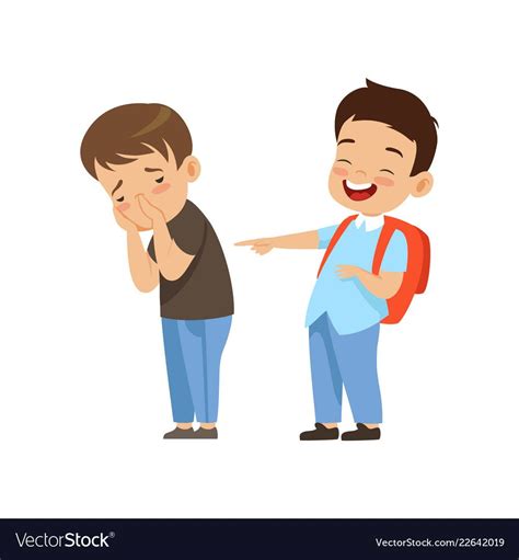 Classmate Laughing And Pointing At Sad Boy Bad Vector Image On