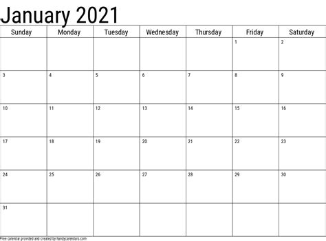 Free 2021 calendars that you can download, customize, and print. 2021 January Calendars - Handy Calendars