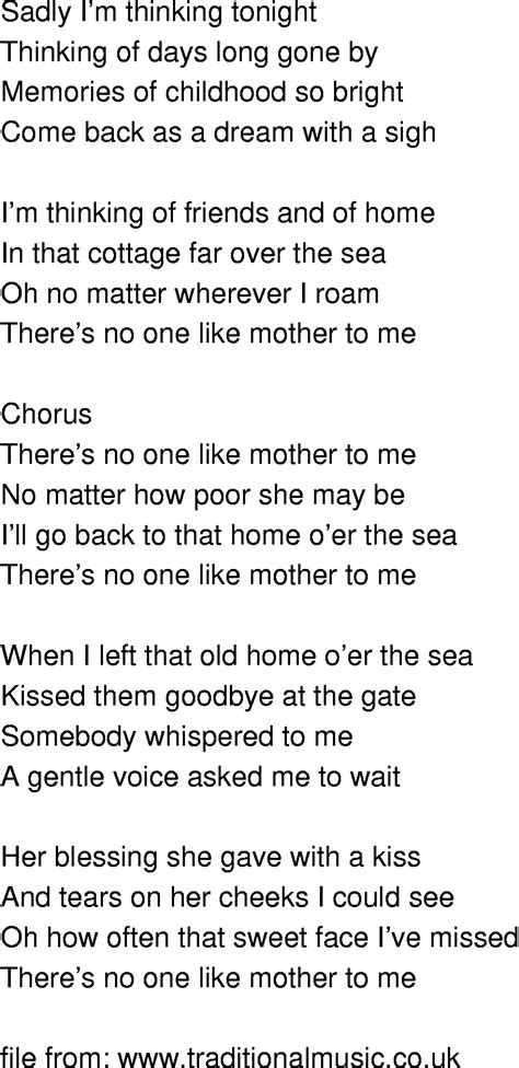 Old Time Song Lyrics Theres No One Like Mother To Me