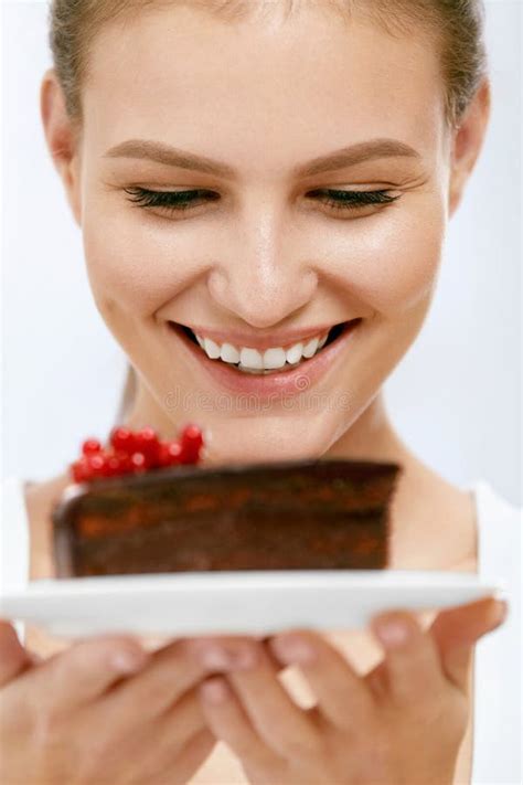 Dessert Woman Eating Chocolate Cake Stock Image Image Of Quality