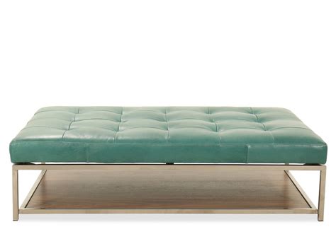 Tufted Leather 63 Storage Ottoman In Turquoise Mathis