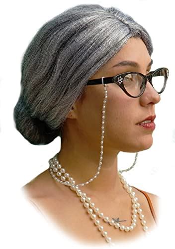 Amazon Com Vibe Old Lady Wig Cosplay Set Gray Hair Granny Wig With