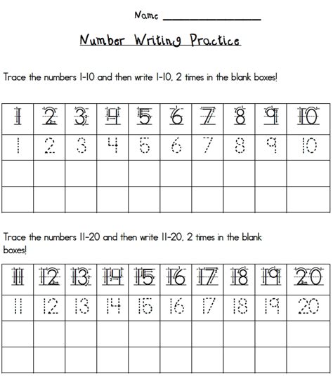 Numbers 1 20 Writing Practice