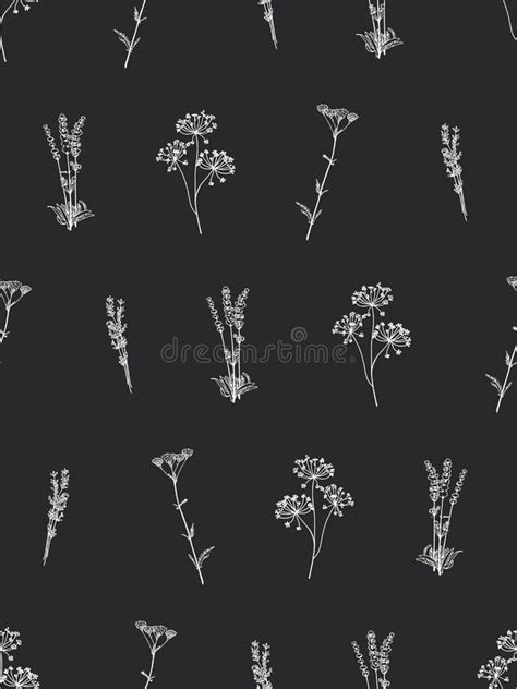 Flowers Herbal Floral Vector Seamless Pattern Drawing Vinatge Design