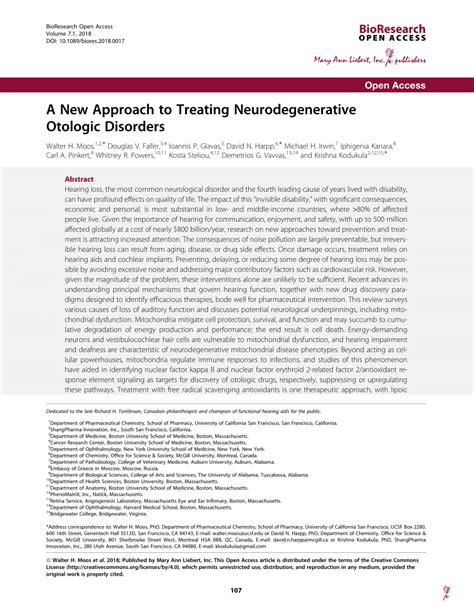 Pdf A New Approach To Treating Neurodegenerative Otologic Disorders
