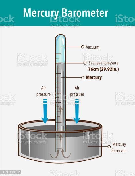 Mercury Barometer Vector Illustration Labeled Atmospheric Pressure Tool