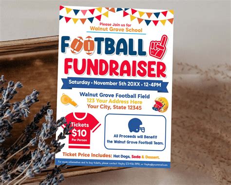 Football Fundraiser Flyer Template Editable School Sports Event