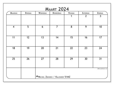 Kalender Maart 2024 51mz Michel Zbinden Be