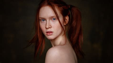 Arina Bikbulatova Women Redhead Model Pigtails Closeup Portrait Face