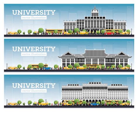 University Campus Set Study Banners Stock Vector Illustration Of