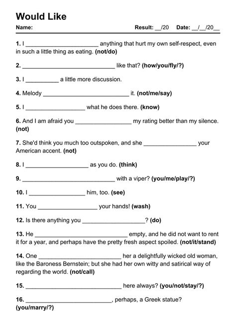 62 Printable Would Like Pdf Worksheets With Answers Grammarism