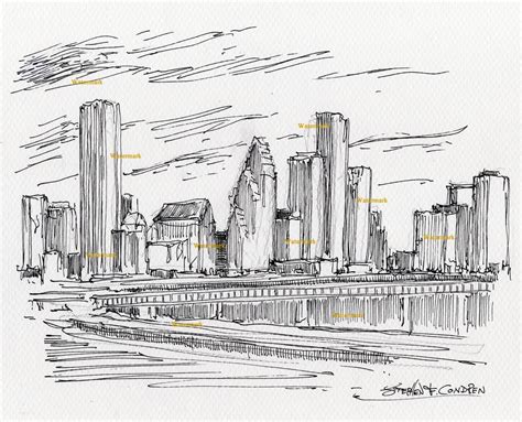 Houston Skyline 2962a Pen And Ink Prints Stephen Condren