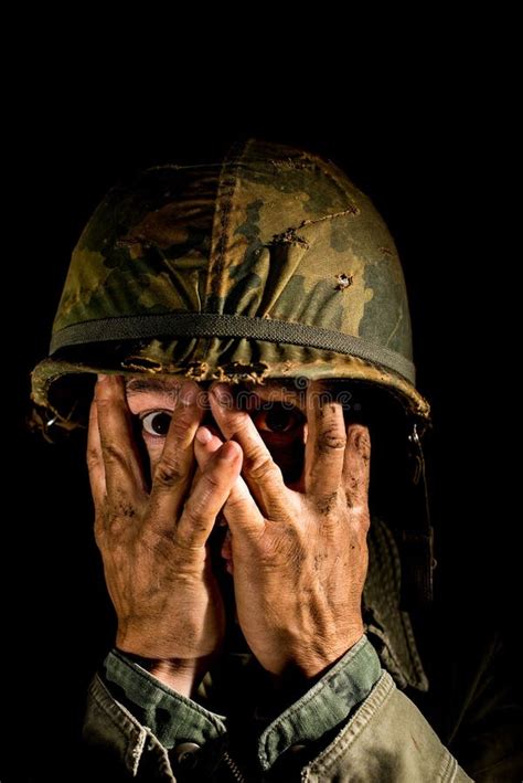 Frightened American Soldier Suffering With Ptsd Stock Image Image Of