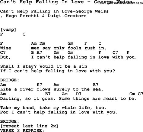 Song Cant Help Falling In Love By George Weiss With Lyrics For Vocal Performance And