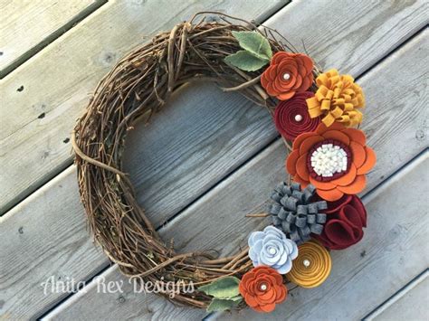 Fall Wreath Fall Felt Floral Wreath Thanksgiving Wreath Etsy Canada